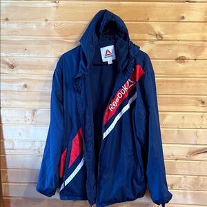 Reebok Navy Blue Windbreaker with Red and White Accents